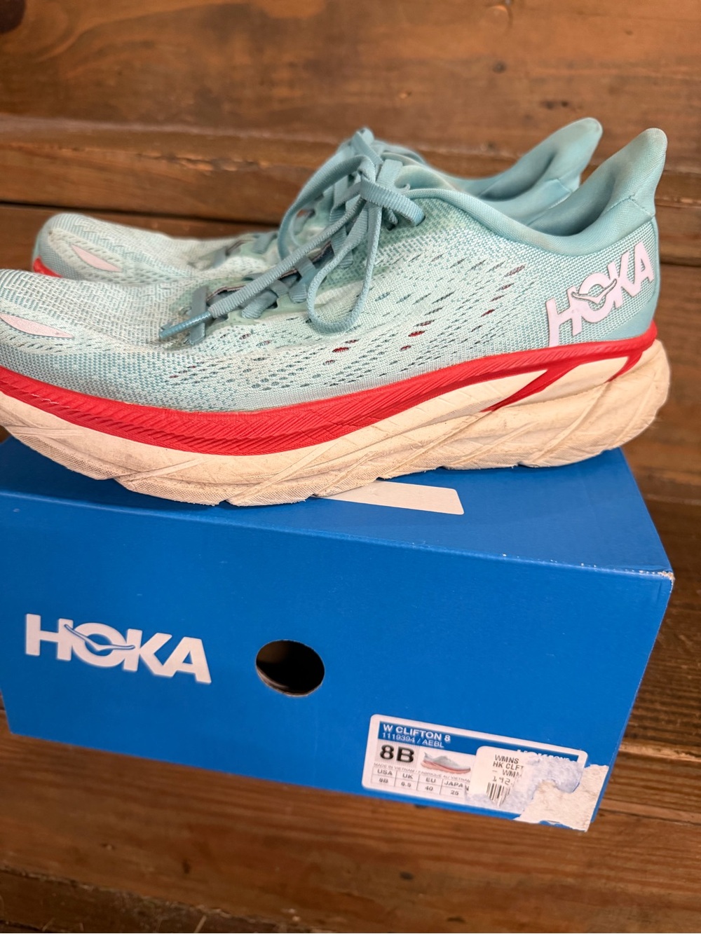 Hoka Women's Running Shoes - Mint Green with Coral Stripe